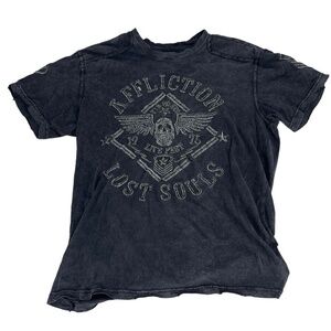 Affliction Shirt Mens Large Black Y2K Distress Cyber Goth Punk Grunge‎ Biker Emo